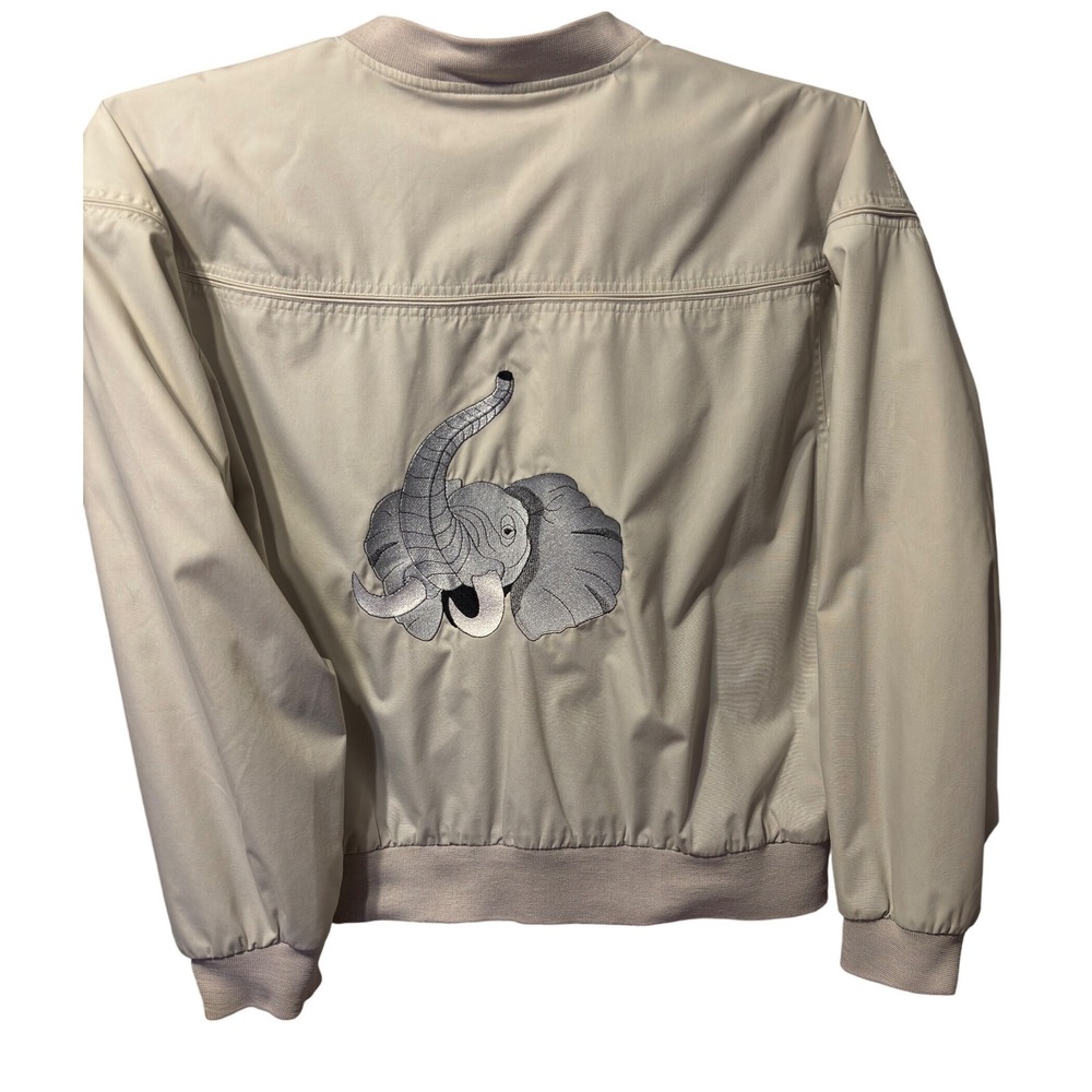 Knightsbridge Men's Beige Elephant Embroidered‎ Bomber Jacket XL Animal lovers